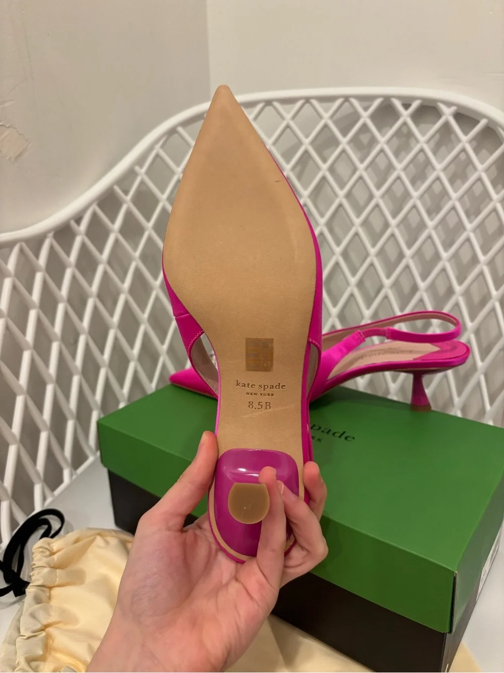 kate spade Fuchsia Satin Slingback Kitten Heel Pumps with Crystal Buckle
